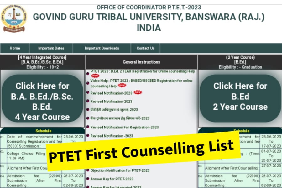 PTET First Counselling List 2023